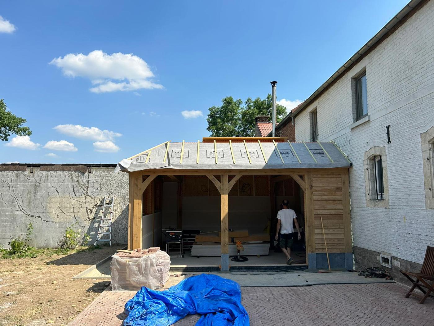 Sur le chantier — Extension en chêne et lanterneau — Jodoigne