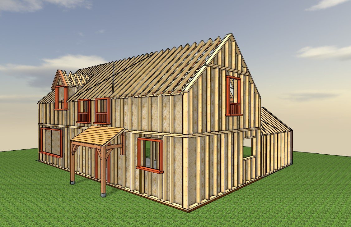 Dessin du bureau d'étude — Maison à ossature bois et charpente de chêne — Grez-Doiceau