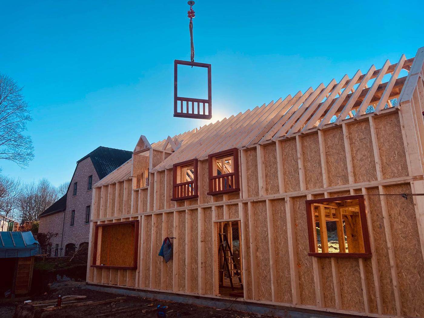 Maison à ossature bois et charpente de chêne — Grez-Doiceau — étape 2