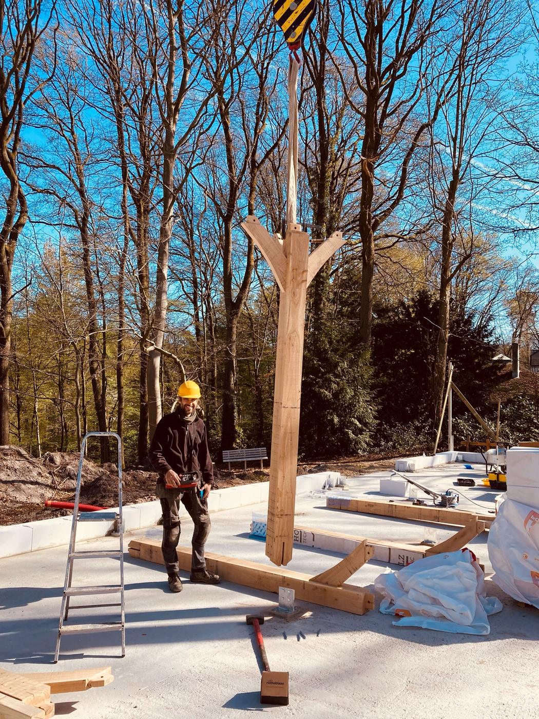 Sur le chantier — Maison à ossature chêne — Ottignies