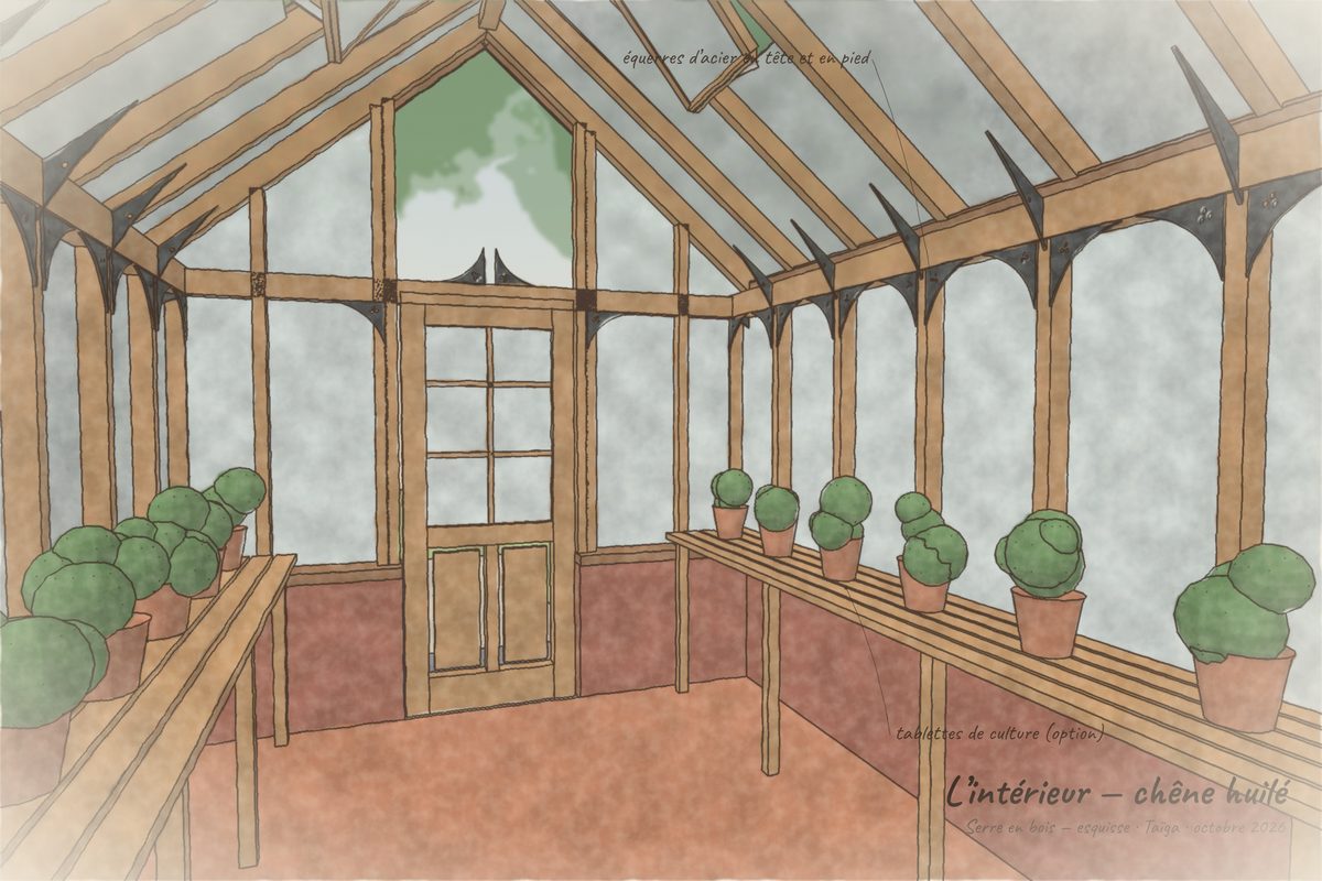 Esquisse aquarelle de l'intérieur d'une serre